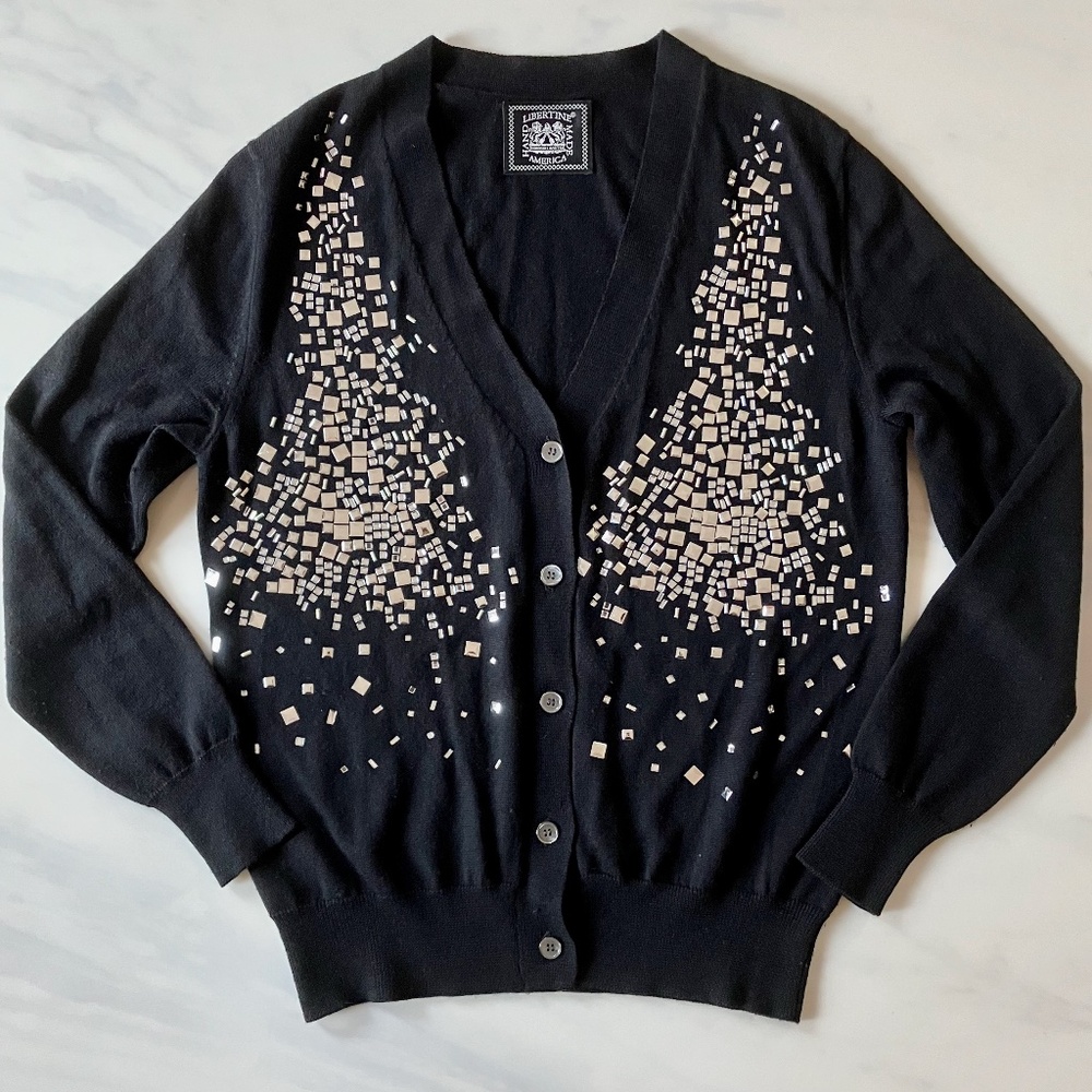 Ret.$1800 Libertine Black Cashmere Crystals Embellished Cardigan M L